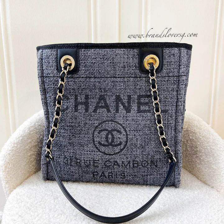 ✖️SOLD✖️ Chanel Small Deauville Tote In Navy Fabric, Glittery