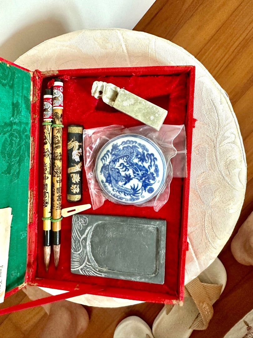 Porcelain Ink Stone And Cup Caligraphy Set 9-Piece Chinese Calligraphy ...