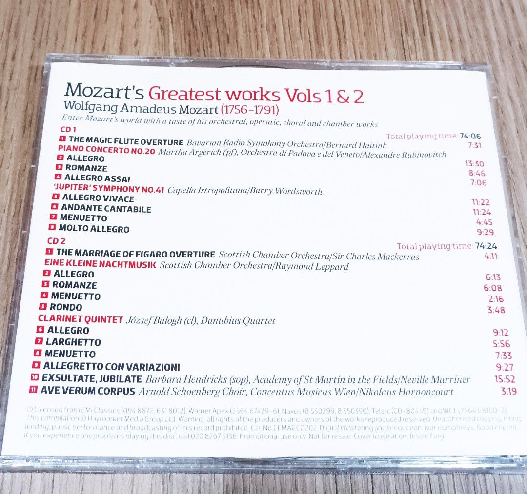 (Classical, 2CD) Mozart greatest works Vol 1 & 2, Hobbies & Toys, Music & Media, CDs & DVDs on