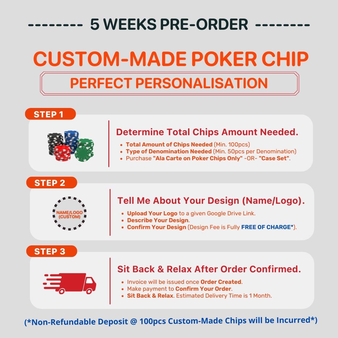 CustomMade Poker Chips (Any Name/Logo/Colour/Watermark), Hobbies