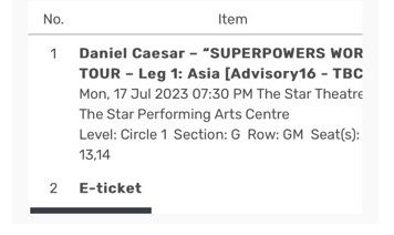 DANIEL CAESAR PRESALE CAT 1 TICKETS *READ DESC*, Tickets & Vouchers