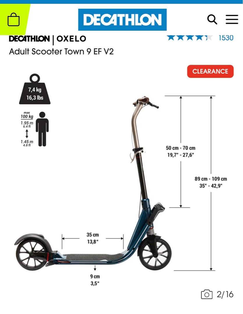 Decathlon Town 9 EF V2 Kick Scooters, Sports Equipment, Other Sports