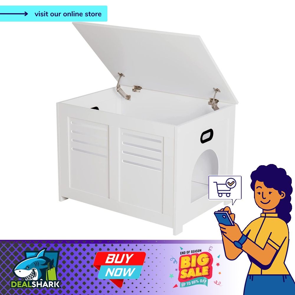 DINZI LVJ Litter Box Furniture, Flip Top Hidden Cat Washroom with