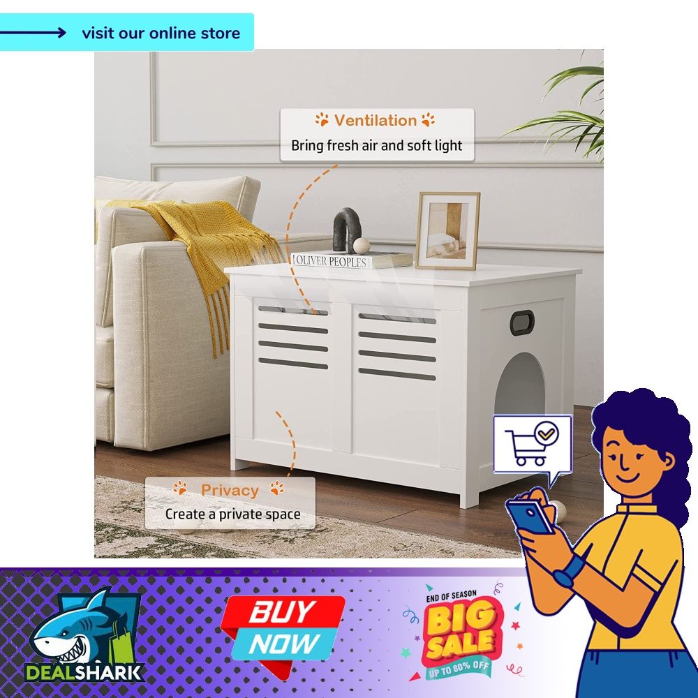 DINZI LVJ Litter Box Furniture, Flip Top Hidden, Washroom with