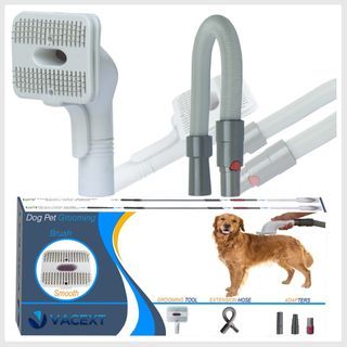 Dog Pet Grooming Brush & Extension Vacuum Hose for Vacuum Cleaners with 1-1/4-Inch or 1-3/8-Inch Hoses & Dyson V6 DC59 DC56 DC4- Pet Hair Vacuum Attachment Tool-Self Cleaning Slicker Brush for Dog Cat