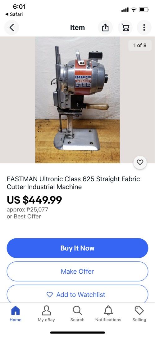 EASTMAN Ultronic Class 625 Straight Fabric Cutter Industrial