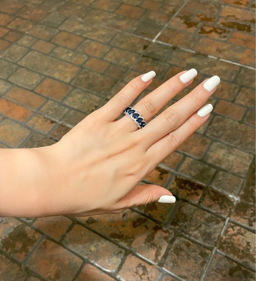Eternity ring blue sapphire zirconia size 6 (Category: Rings) located in Valenzuela. Submitted by maks28 (Listing ID 1233648091, Image 1). Description: Size 5.5 to 6 Zirconia stones Hypoallergenic White gold plated Non tarnish All measurements posted No when worn RFS: decluttering ( own pre loved) Condition:10/10 Color rate:10/10 MOP/Payment options⬇️ BDO/BPI/GCASH 1 day reservation only ❌No swap ❌No return ❌No exchange ❌no refund Shipping fee sh