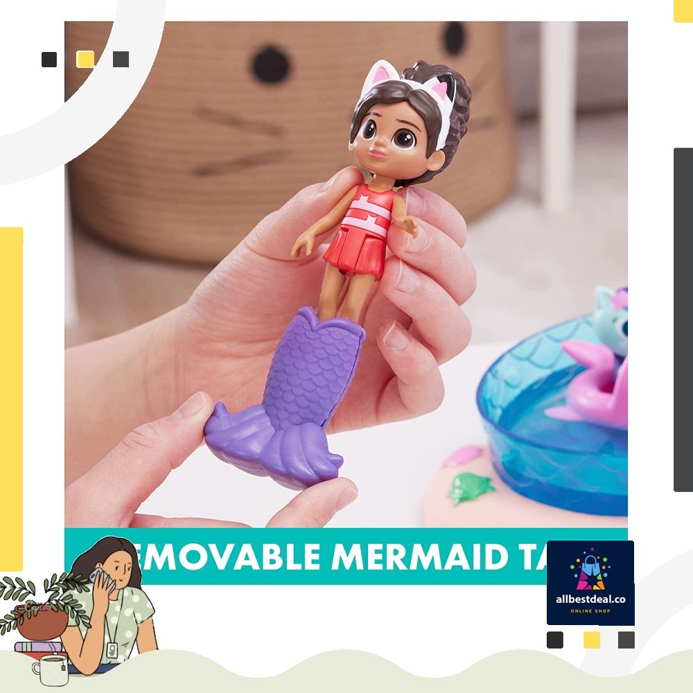 Gabby's Dollhouse, Purr-ific Pool Playset with Gabby and Mercat Figures ...