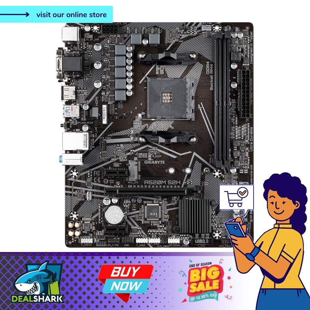 Gigabyte A520M S2H (AMD Ryzen AM4/MicroATX/4+3 Phases Digital PWM