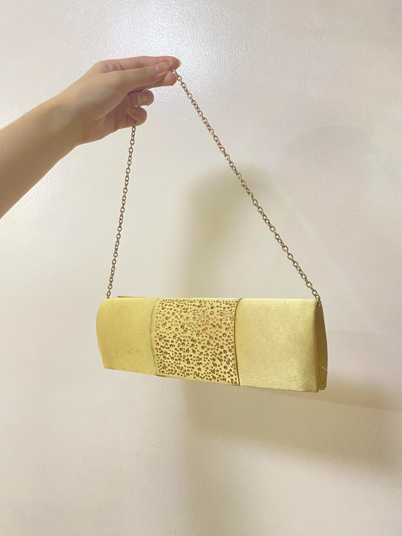 Gold clutch with mini gold chain, Women's Fashion, Bags & Wallets