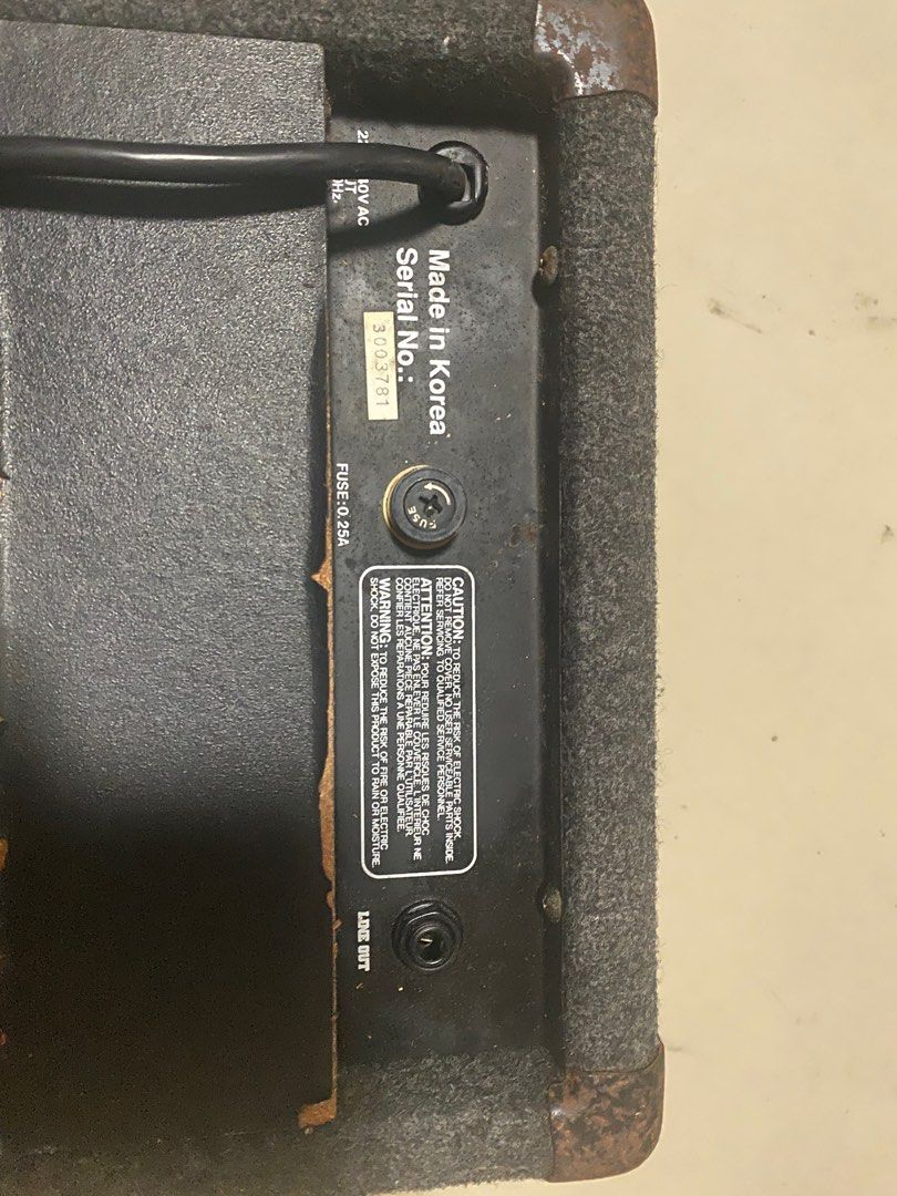 Guitar Amplifier (Category: Soundbars, Speakers & Amplifiers) located in Valenzuela. Submitted by boss0824 (Listing ID 1233633609, Image 2). Description: Matrix Electric Guitar Amplifier or mic amplifier made in Korea, 15 Watts, 230 volts. Model MA15. Complete with Gain, Vol, Bass and Treble control. With line out and headphone output port. Working in good condition. .