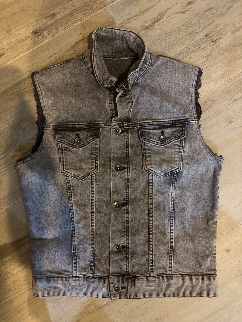 Grey denim vest best sale mens