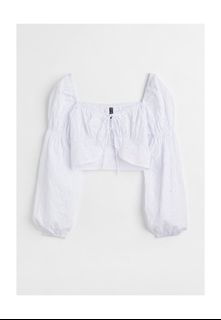 H&M EYELET WHITE LONG SLEEVED TIE FRONT TOP