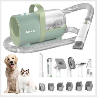 Homeika Pet Grooming Kit & Vacuum Suction 99% Pet Hair, Dog Hair Vacuum with 8 Pet Grooming Tools, 6 Nozzles, Deshedding/Grooming/Nail Grinder/Paw Trimmer/Clipper for Dogs Cats, Storage Bag,1.5L,Green