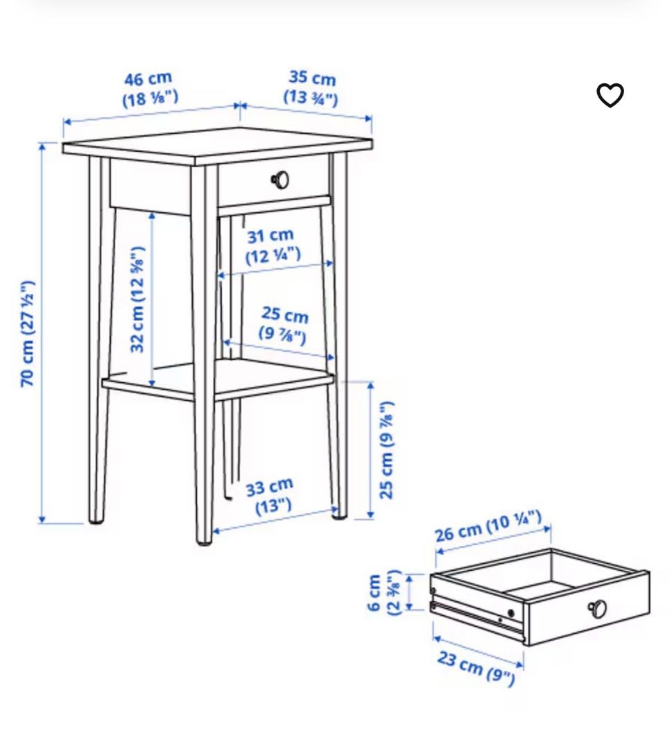 Ikea Bedside table (modelHemnes), Furniture & Home Living, Furniture