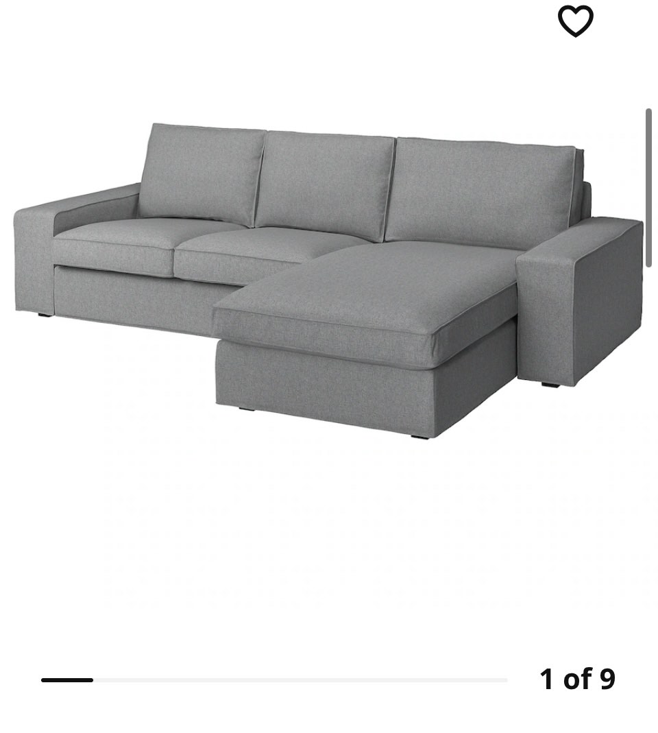IKEA Kivik sofa cover with chaise lounge cover grey fabric, Furniture