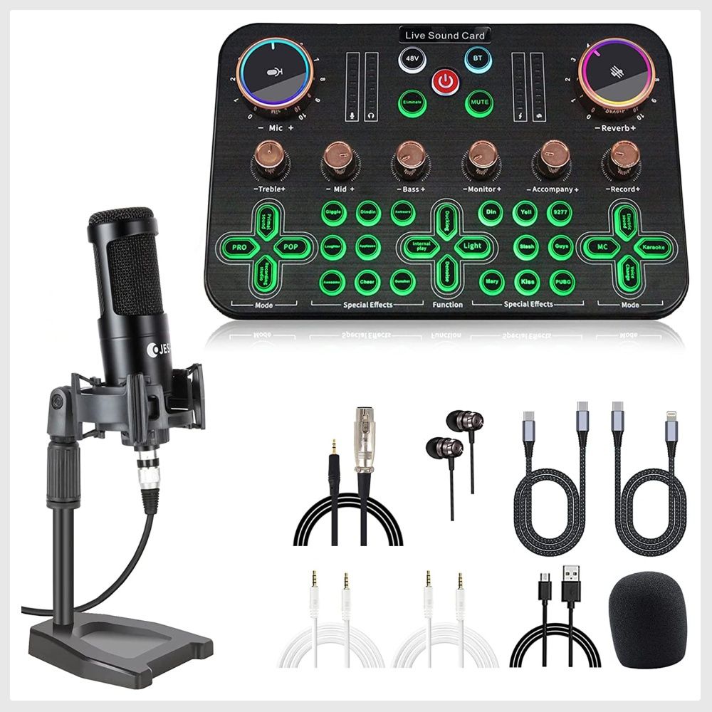Podcast Equipment Bundle Audio Interface with DJ Mixer Integrated  Smartphone PC Universal Noise Reduction Recording, Live Broadcast, Gaming,  Interview