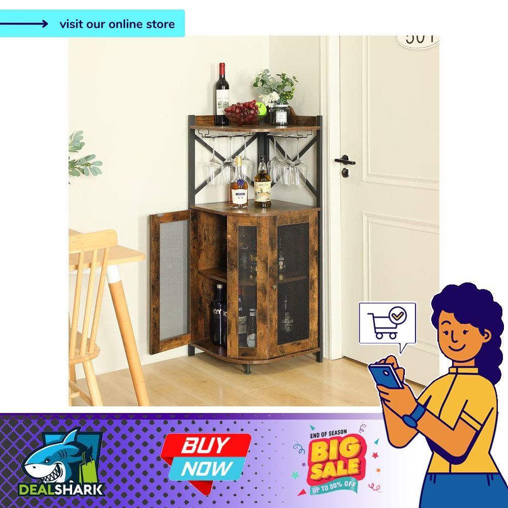 JKsmart Corner Bar Cabinet with Glass Holder,Industrial Wine Cabinet ...