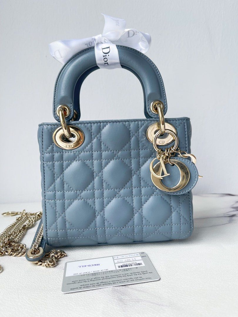 Lady dior leather handbag Dior Blue in Leather  32343077