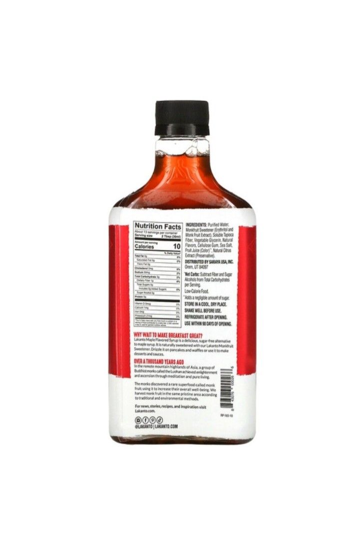Lakanto, Monkfruit Sweetened Maple Flavored Syrup, Sugar Free 13 fl oz (384 ml), Food & Drinks