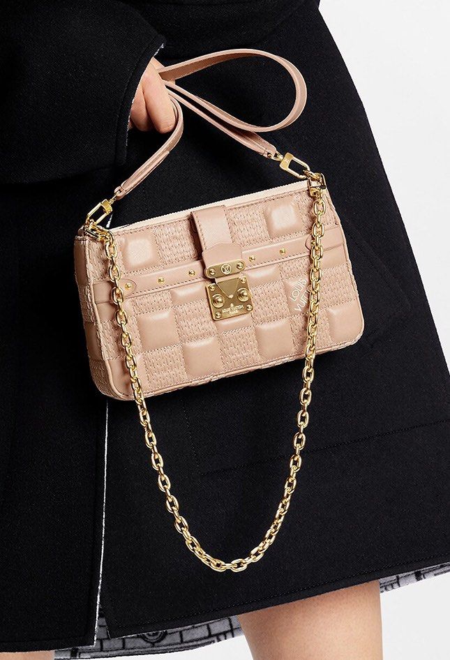 Louis Vuitton Bag Pochette Troca Beige Damier Quilt Lamb Leather