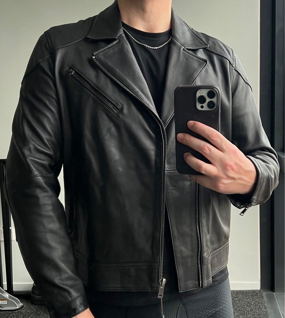 Men's leather biker jacket for sale online