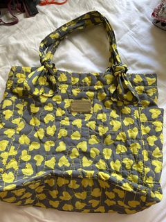 Marc Jacobs Large Grey and Yellow Heart Printed Tote Bag