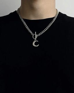 Men Moon Charm OT Buckle Necklace