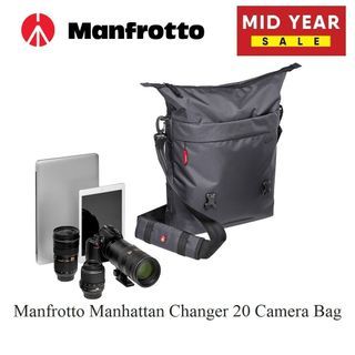 Mid Year Sales 2023 - Manfrotto Manhattan Changer 20 Camera Bag, Multiuse, for Carrying Cameras and Accessories, Camera Bag Backpack Tote in Water-Repellent Material, with PC and Tablet Compartment, with Tripod Holder