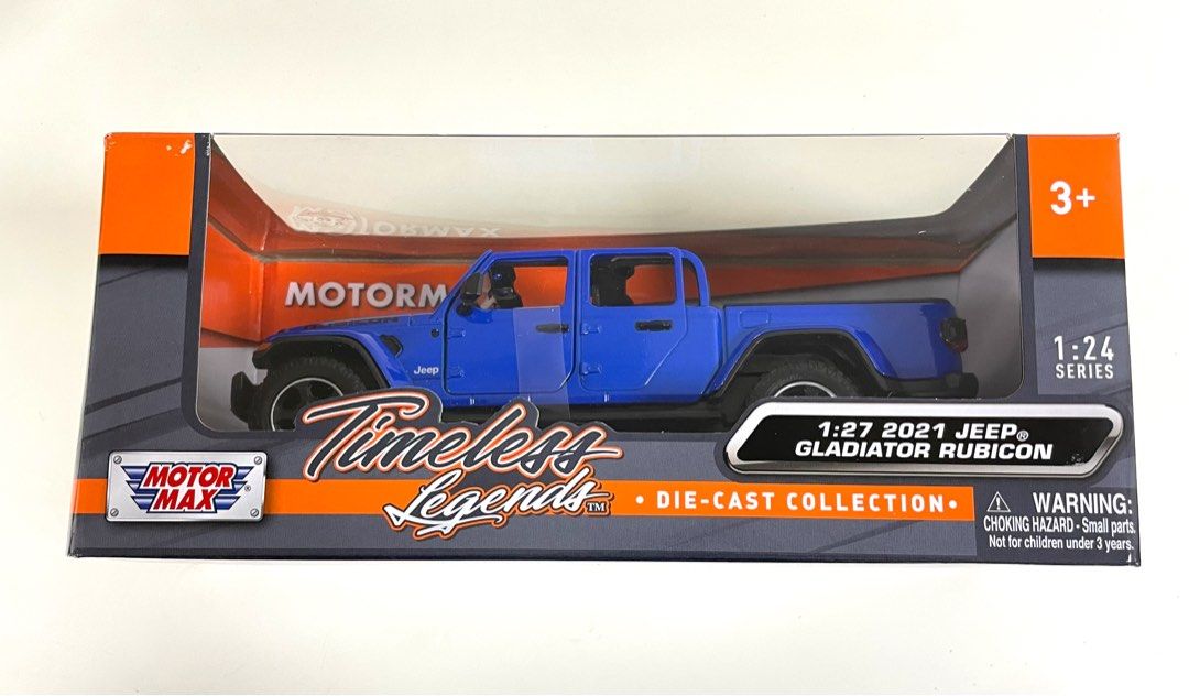 (New & Authentic) Motor Max 1:27 2021 Jeep Gladiator Rubicon (Blue) (Category: Vehicle & Diecast Models) located in Manila. Submitted by mixnmatchmnl (Listing ID 1233653073, Image 1). Description: On hand Sealed From USA Motor Max Timeless Legends Die-Cast Collection 1:27 2021 Jeep Gladiator Rubicon 1:24 Series 3+ Blue.