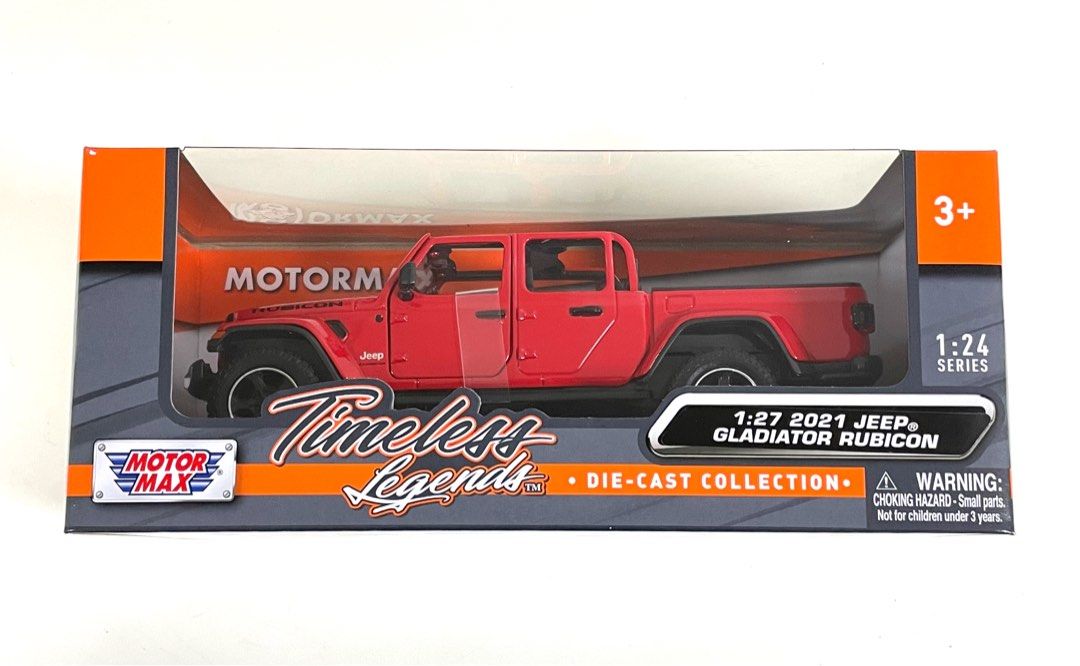 (New & Authentic) Motor Max 1:27 2021 Jeep Gladiator Rubicon (Red) (Category: Vehicle & Diecast Models) located in Manila. Submitted by mixnmatchmnl (Listing ID 1233650559, Image 1). Description: On hand Sealed From USA Motor Max Timeless Legends Die Cast Collection 1:27 2021 Jeep Gladiator Rubicon 1:24 Series 3+ Red.
