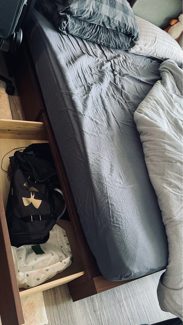 Muji storage bed with Muji mattress double size, Furniture & Home
