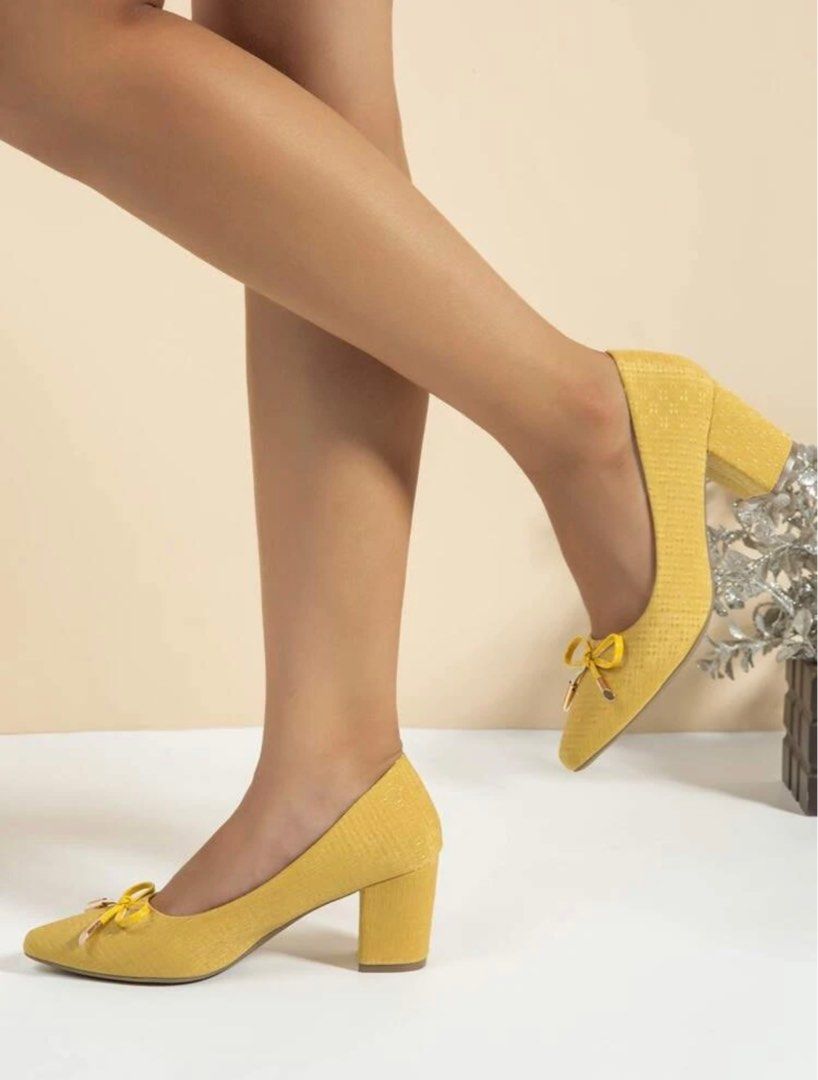 Chunky mustard heels best sale