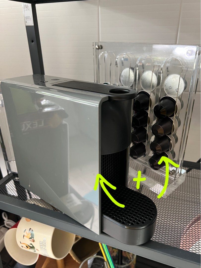 Nespresso Essenza Mini Intense Grey with official Nespresso pods holder