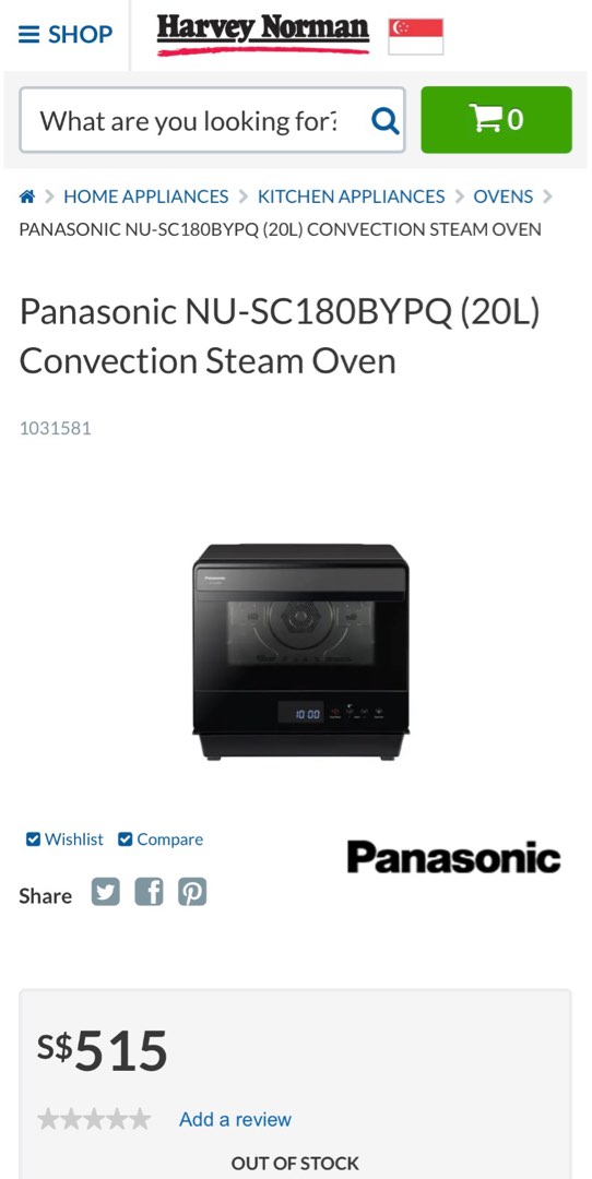 Panasonic Convection steam oven 20L, TV & Home Appliances, Kitchen