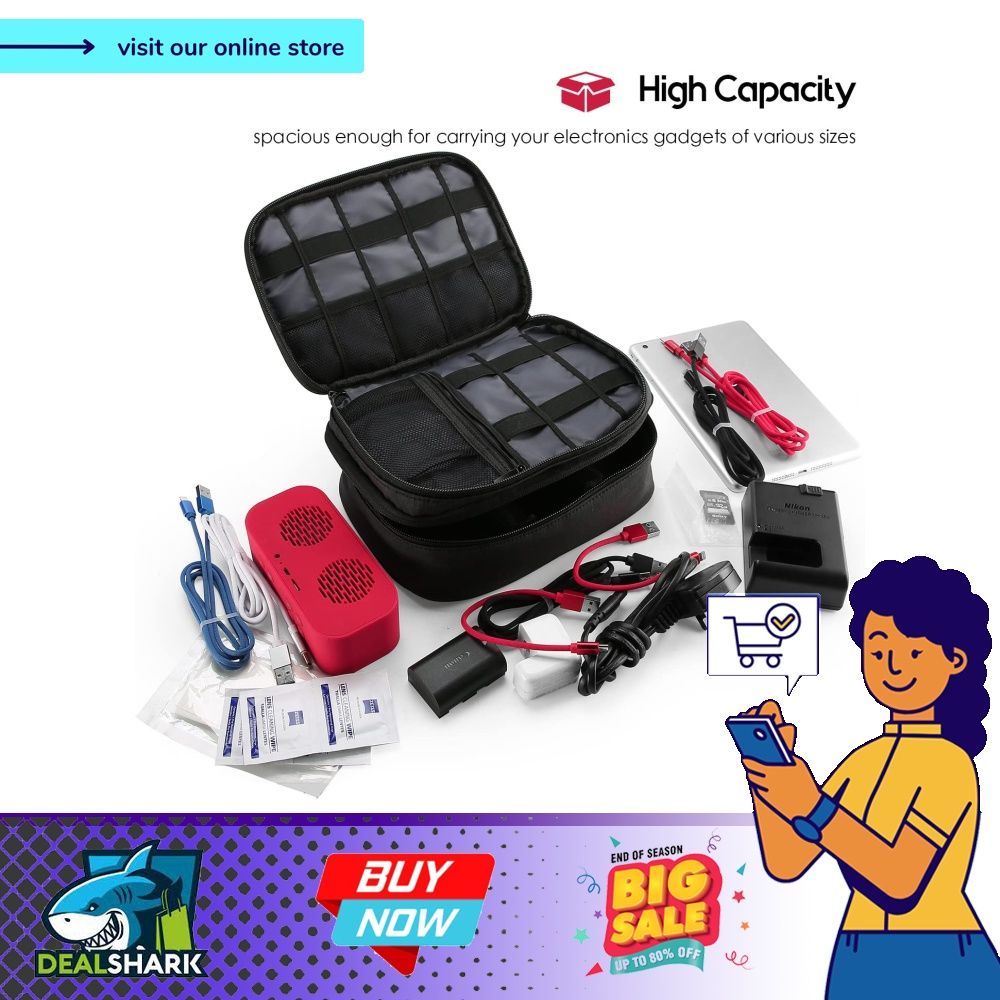 ProCase Electronics Travel Organizer Storage Bag Double Layer Universal Traveling Gear Accessories Carrying Cover Pouch for iPad Mini Cables Phone