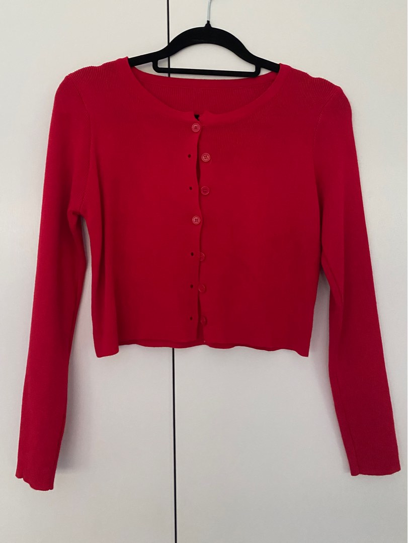 Red long sleeve cardigan outlet