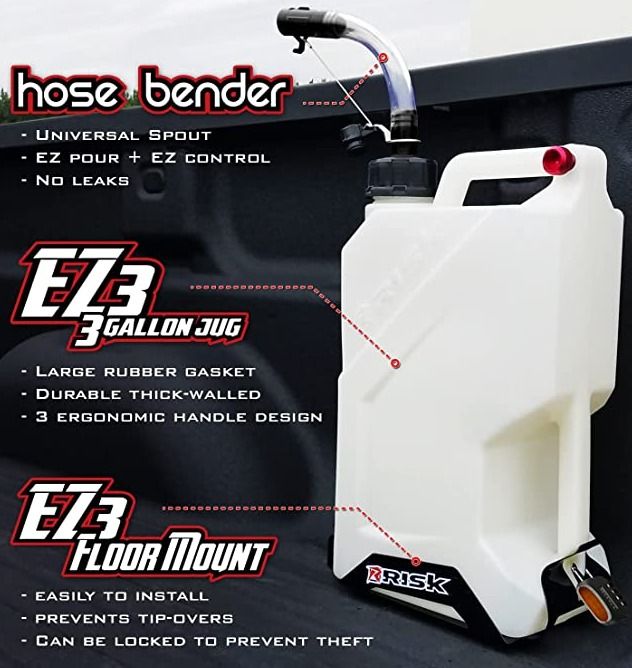 RISK RACING 3 GALLON / 12 Liter EZ Utility Jug + Floor Mount + Hose ...