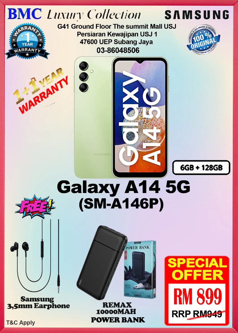 SAMSUNG GALAXY A14 5G Black 6GB + 128GB A146P, Mobile Phones & Gadgets,  Mobile Phones, Android Phones, Samsung on Carousell