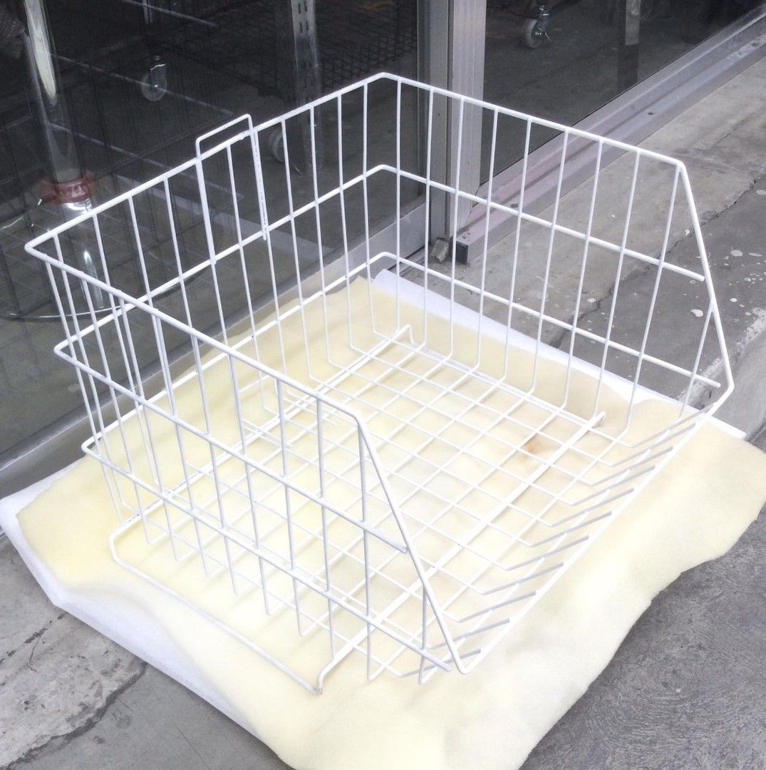 Stackable wirebasket (Category: Storage Boxes & Baskets) located in Manila. Submitted by shelvesanddisplay (Listing ID 1233570072, Image 1). Description: Stackable wirebasket used for fruits, vegetables, basket for snack and etc. Color: Plastic coated White Material: Metal Available size only: Small - 16.5" L x 15" D x 12" H Big - 28" x 16" D x 13" H Shelves and Display Enterprises 1449 Pres. Quirino Ave. Paco Manila beside A Taste of Italy Landl
