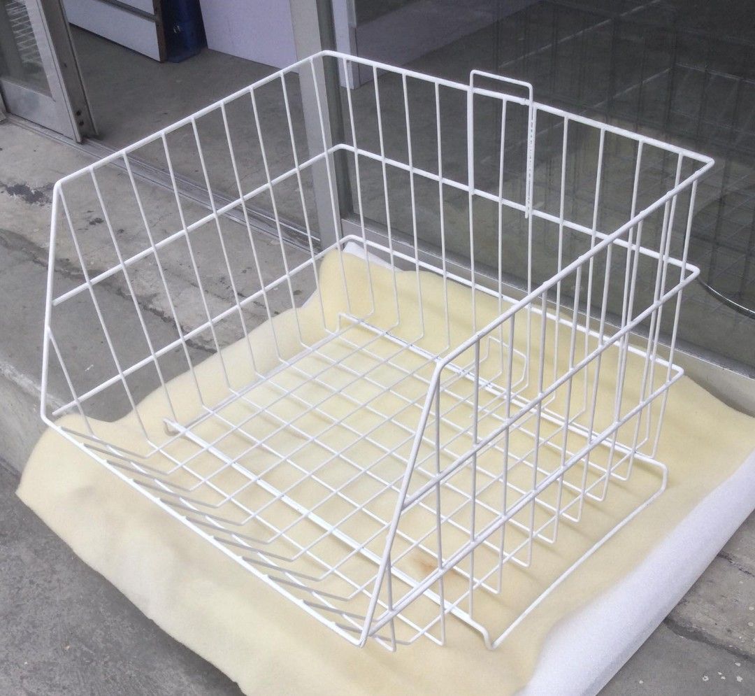 Stackable wirebasket (Category: Storage Boxes & Baskets) located in Manila. Submitted by shelvesanddisplay (Listing ID 1233570072, Image 3). Description: Stackable wirebasket used for fruits, vegetables, basket for snack and etc. Color: Plastic coated White Material: Metal Available size only: Small - 16.5" L x 15" D x 12" H Big - 28" x 16" D x 13" H Shelves and Display Enterprises 1449 Pres. Quirino Ave. Paco Manila beside A Taste of Italy Landl