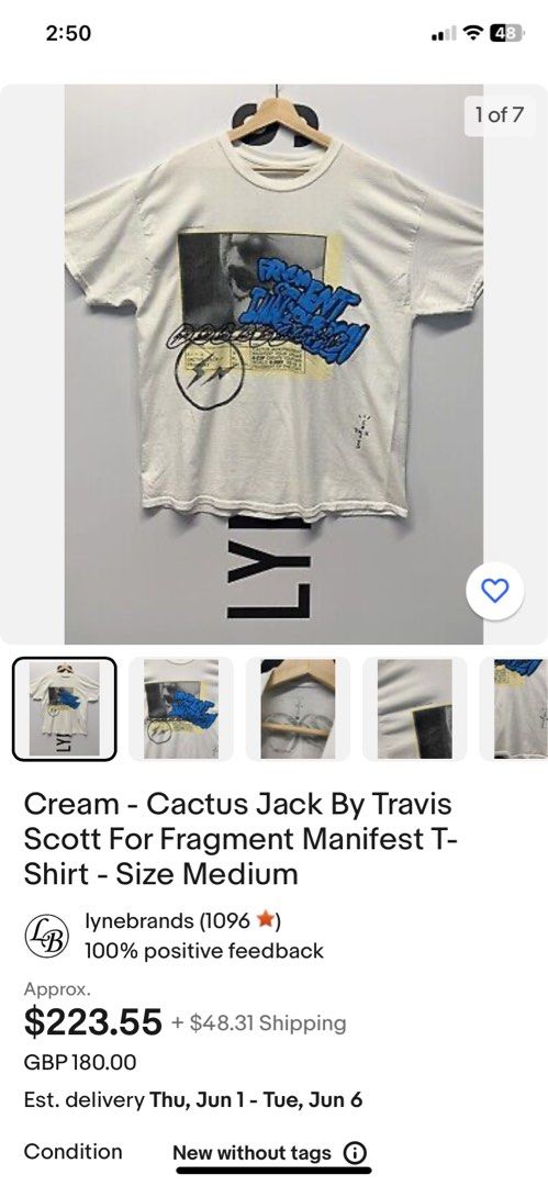 High Quality Travis Scott Cactus Jack x Fragment Design Co-brand Badge Logo  Letter Print Crew Neck Short T-Shirt