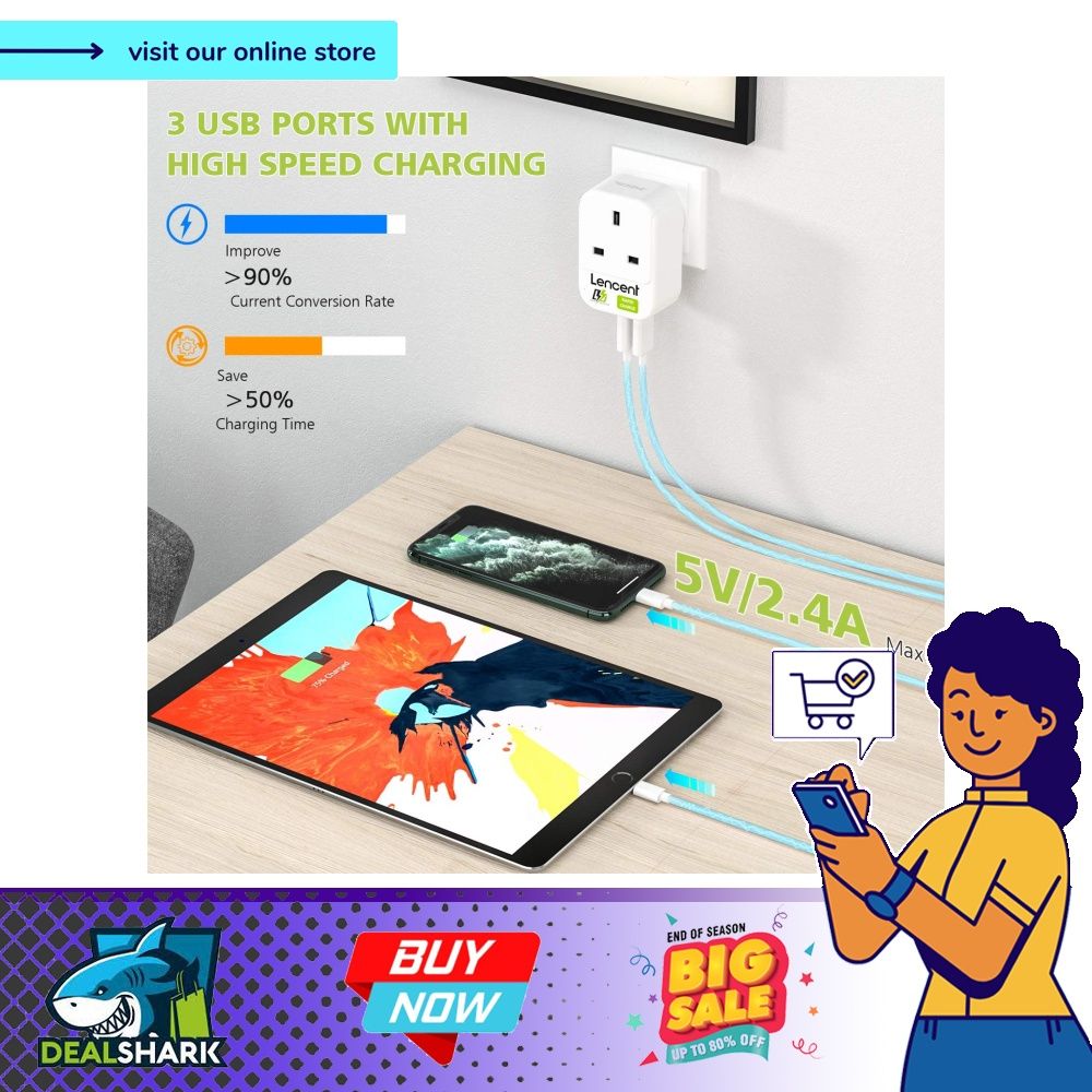 UK to Australia China Plug Adapter with 3 USB Ports, LENCENT Grounded ...
