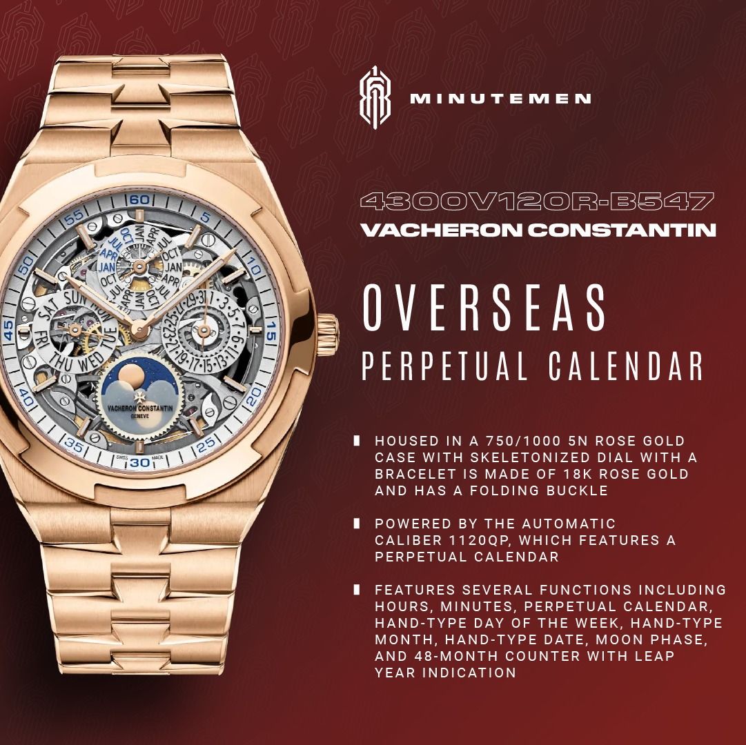 Vacheron Constantin 4300V/120R-B547 (Category: Watches) located in Singapore. Submitted by minutemen1.618 (Listing ID 1233666785, Image 2). Description: The Vacheron Constantin 4300V/120R-B547, the ultimate watch for those who demand the very best. This exquisite timepiece is a true masterpiece of Swiss engineering, combining stunning design, unparalleled craftsmanship, and cutting-edge technology. Crafted from the finest materials, including 18k