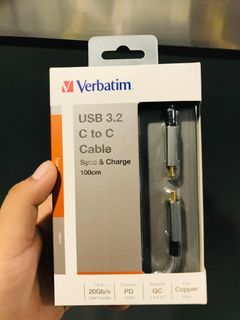 Verbatim Type-C to Type-C Sync Charge Video Cable 100W PD 4K60Hz QC 3.0 Pure Copper 100cm 65684