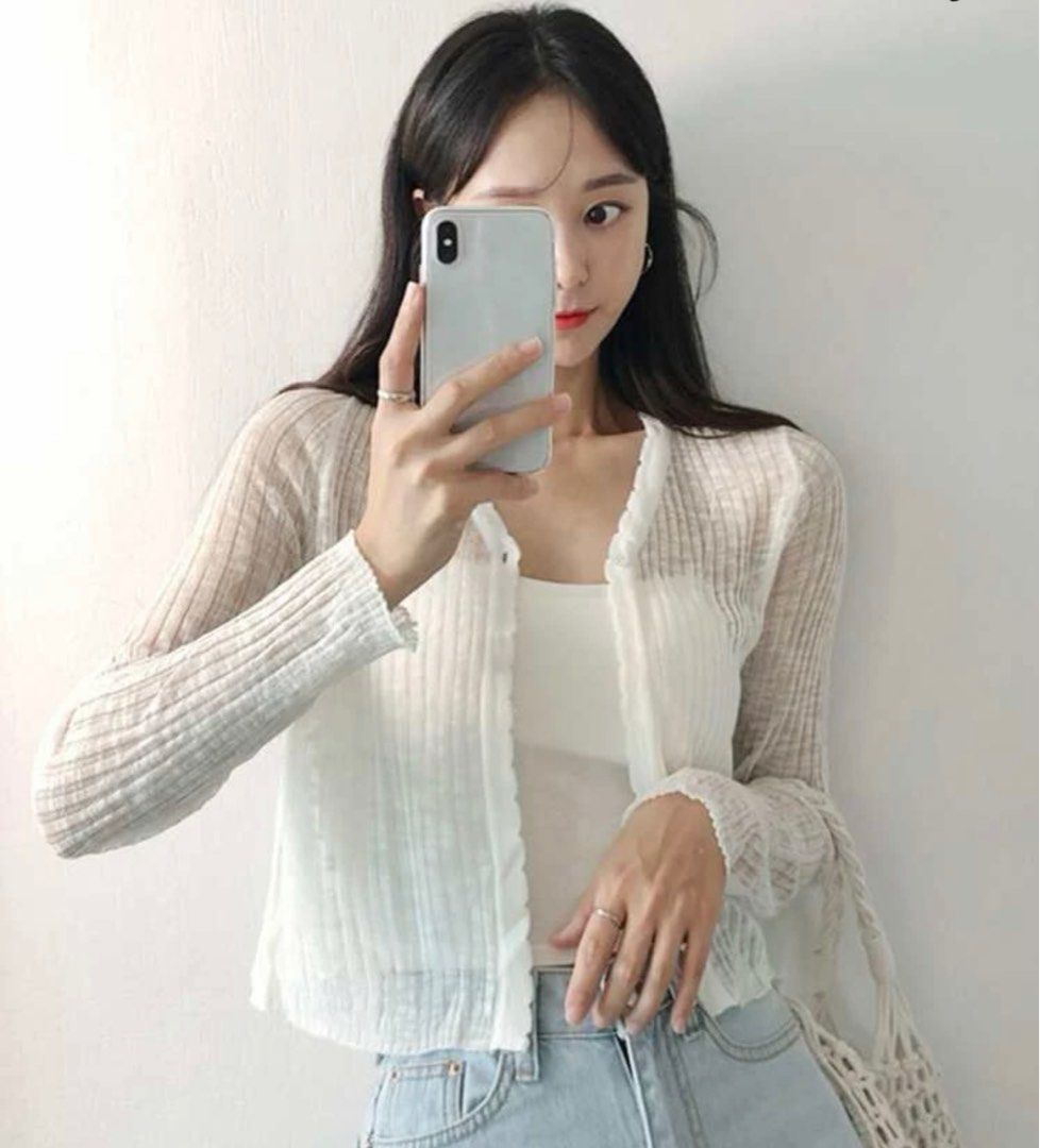 White button cardigan Women s Fashion Tops Longsleeves on Carousell
