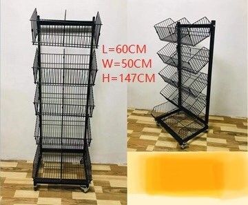 Wirebasket Display Rack (Category: Storage Boxes & Baskets) located in Manila. Submitted by shelvesanddisplay (Listing ID 1233568093, Image 1). Description: Wirebasket Display Rack, 5Layers Baket: 5 Color: black Size: 60 x 50 x 147cm Shelves and Display Enterprises 1449 Pres. Quirino Ave. Paco Manila beside A Taste of Italy Landline 85625004 or 72156272 Cp# 09177268814 or 09177269749.
