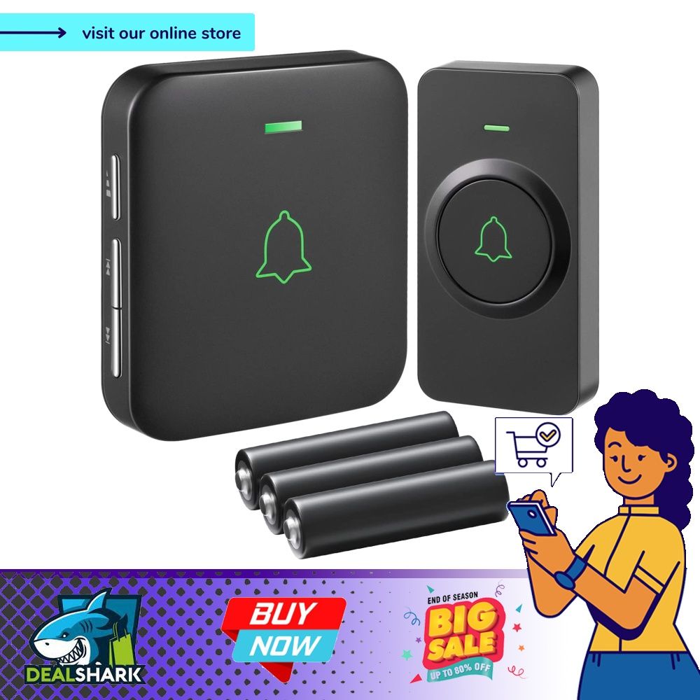 Wireless Door Bell, AVANTEK BA11 Waterproof Battery Operated Doorbell