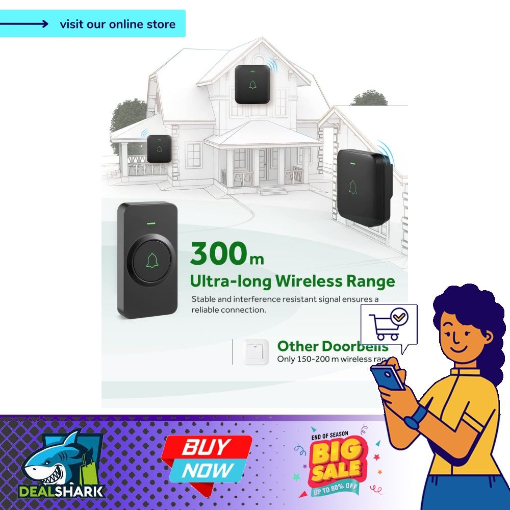 Source Wireless Doorbell Waterproof 300M 38 Chime 5 Level