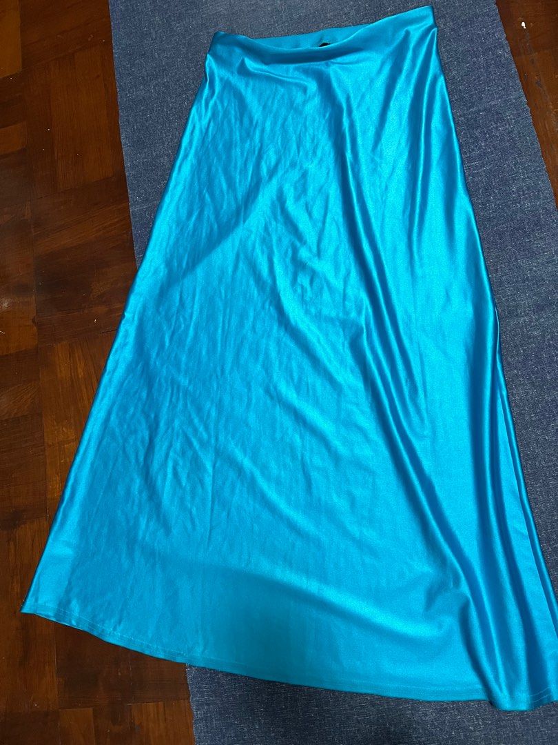 Y2K 90s style turquoise Lycra stretch A line maxi skirt with